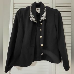 Vintage Black Blazer Jacket With Embroidery